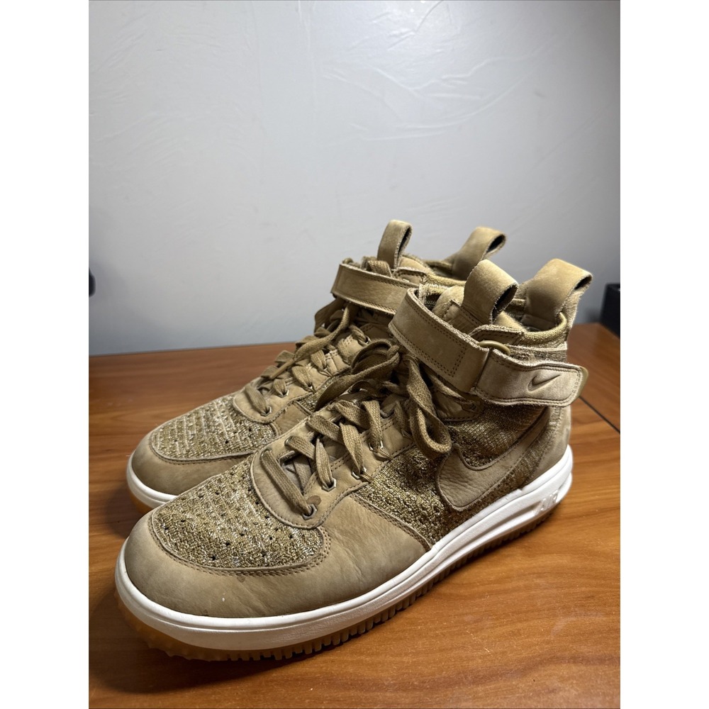 Nike Lunar Force 1 Flyknit Mid Size 10.5 Men's Shoes Flax/Wheat Brown Tan High